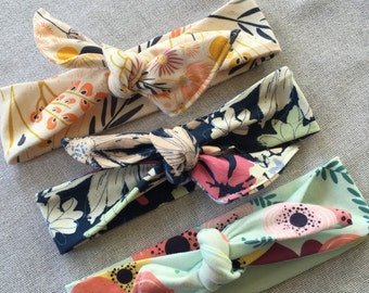 Set of 3 top knot headbands // Soft and cute one size fits all headbands floral prints baby headband // adult headband // top knot headband