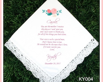 Mother of the Groom Handkerchief from the Bride-Wedding Hankerchief-PRINT-CUSTOMIZED-Wedding Hankies-Mother in Law-Mother of the groom gift