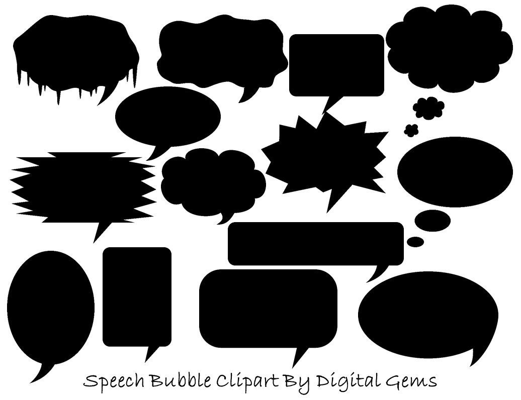 ON SALE Speech Bubble Silhouette Clipart Black by DigitalGems