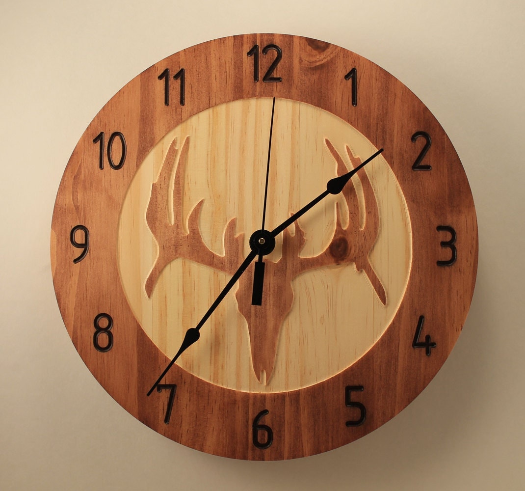 Pine deer skull clock Wood clock Nature clock Wooden wall