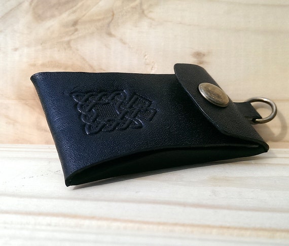 Black Leather Keychain mini wallet/ mini pouch by SomLeather