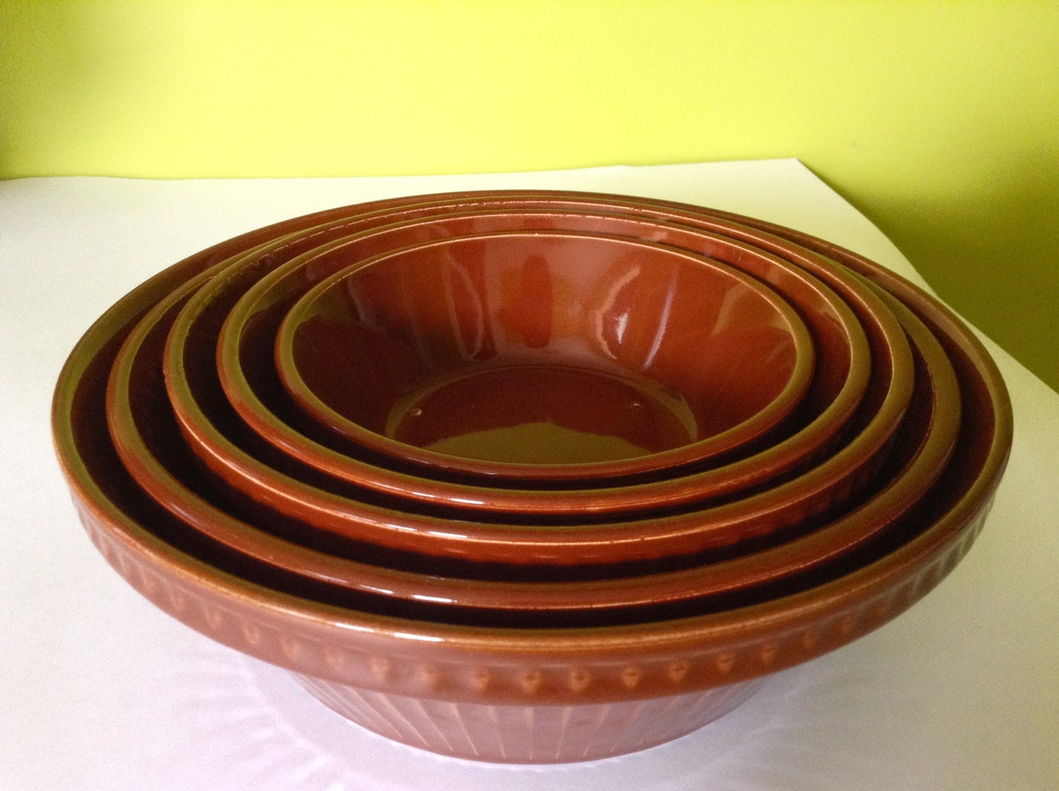 5 X Pyrita Ware Ovenproof Ceramic Nesting Bowls Made in England Brown