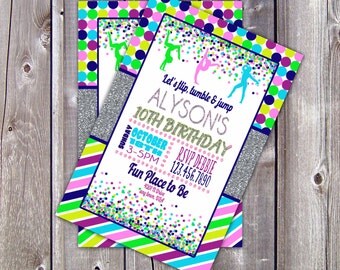 Gymnastic Invitation, gymnastic invite, tumbling invite, tumbling party invite, cheerleader invite,gymanstic party invite,dance party invite