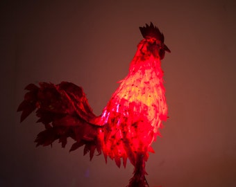 Table Lamp, Red Lamp, Rooster Decor, Rustic Home Decor, Boho Decor, Paper Lamp, Shabby Chic Lamp, Rustic Accent, Red Lights, Rooster Gift