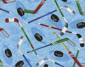 Hockey Fabric, Hockey sticks and pucks fabric, Sports fabric, END OF BOLT, by Timeless Treasures, C4821