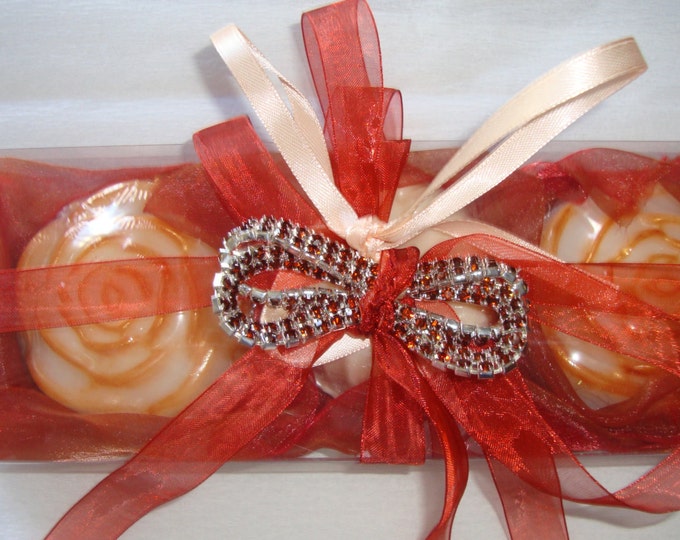 Valentine's inspired Elegant Gift for Her, Study in Terracotta Handmade Gift Set for Women, Deluxe fragranced soaps, Jewelry Bracelet, Party