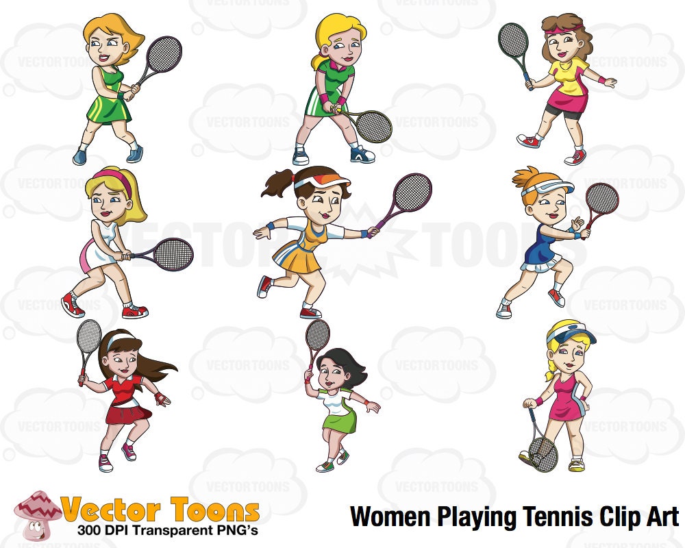 Women Playing Tennis Clip Art Digital Clipart Digital