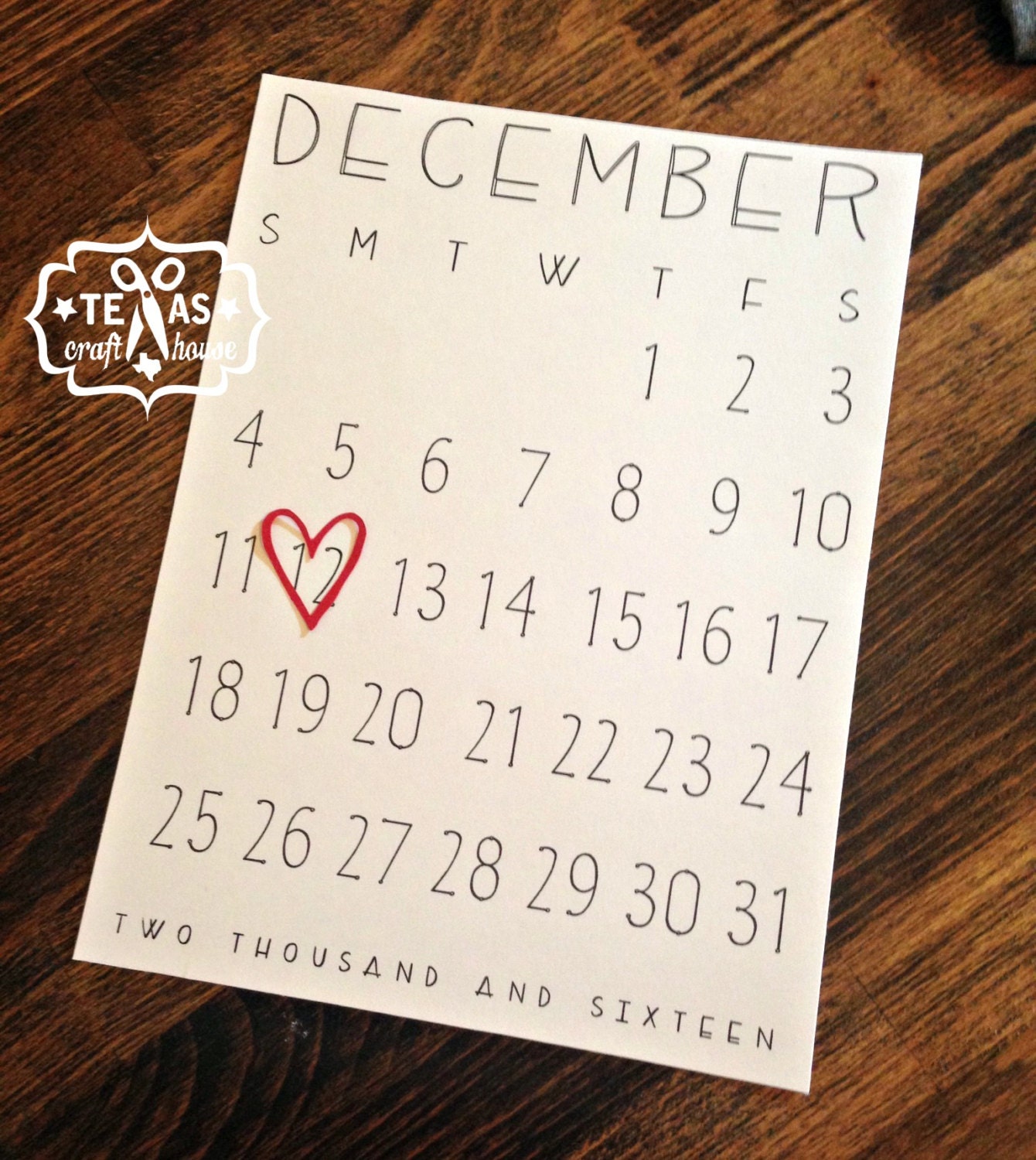 Cardstock Calendar and Heart by TexasCraftHouse on Etsy