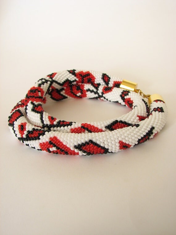 Bead rope necklace Beaded Embroidery Rose necklace by ShiningLace