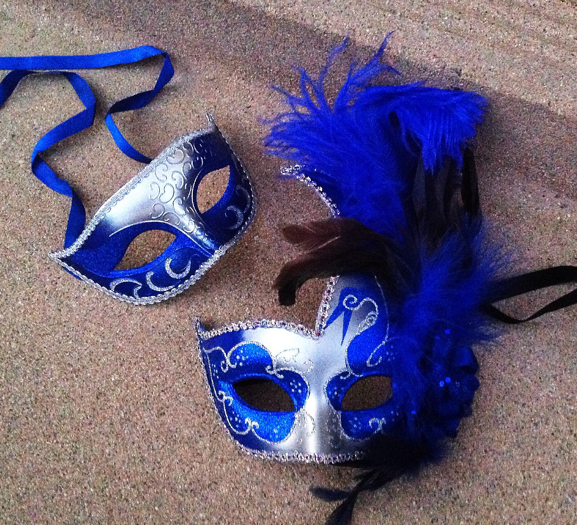 Silver Royal Blue Masquerade Mask Pair Party Centerpiece