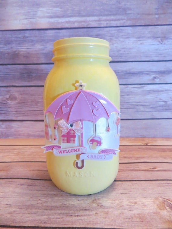 Girl Babyshower Decorated Vase Keepsake jar by CustomPaintedJars