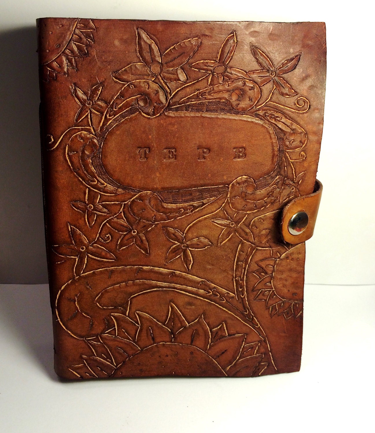 Handmade Custom Tooled Leather Journal with Snap Closure