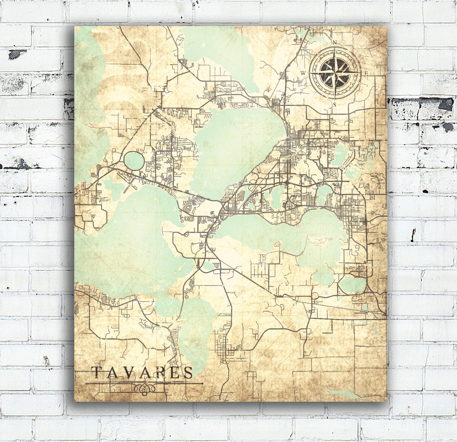 TAVARES Canvas Print Florida FL Vintage map by NatalyBorichArt