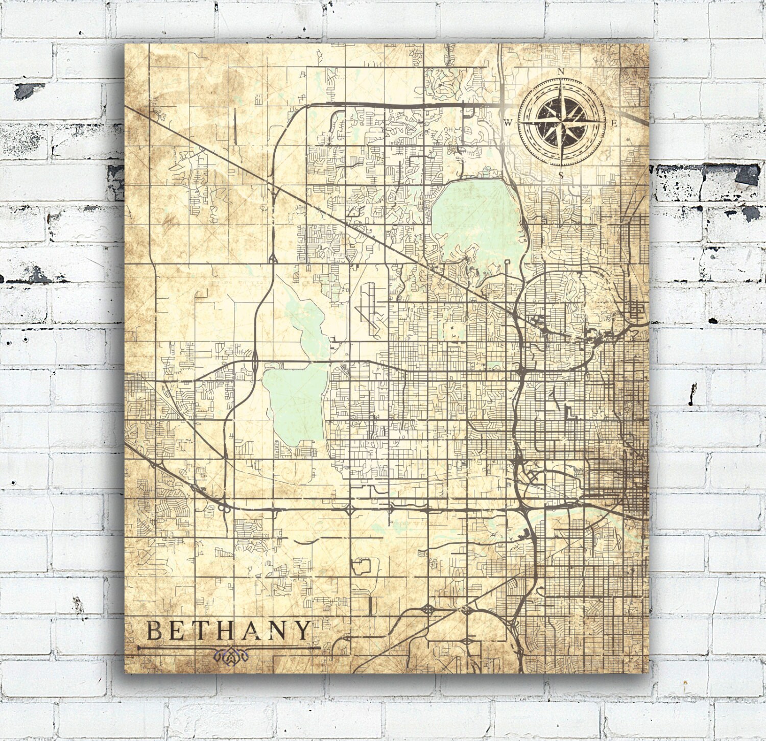 BETHANY OK Canvas print Oklahoma Vintage map by NatalyBorichArt