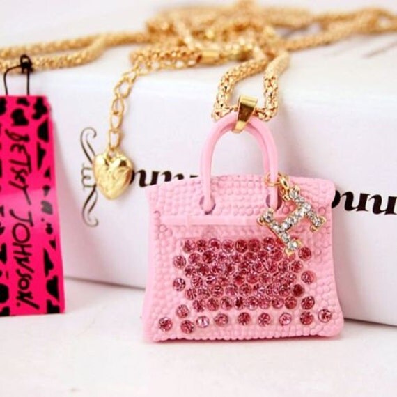 Items similar to Pink Handbag Purse Pendant Necklace Ornament on Etsy