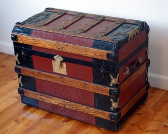 Antique Likly, McDonald and Rockett Flat Top Steamer Trunk 1800s