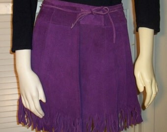 1960's Purple Suede Wrap Mini Skirt with Fringe