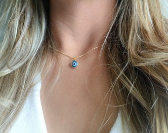 Blue Gold Evil Eye Necklace, Turkish Blue Eye, Blue Evil Eye, Gold Plated Turkish Evil Eye Necklace , Evil eye necklace, Gold eye Necklace