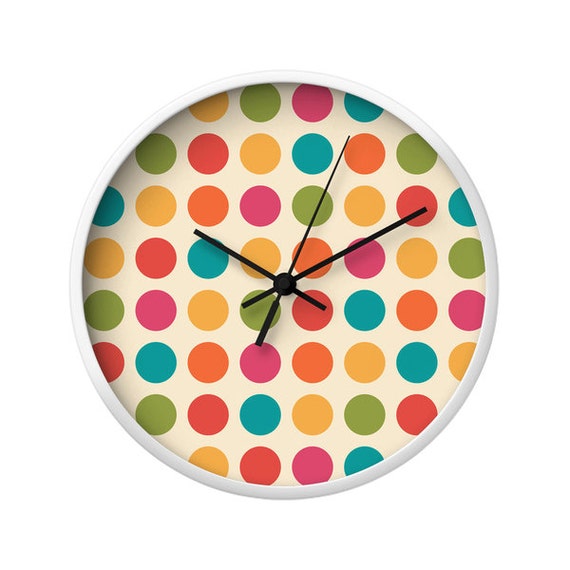 Colored Dots Wall Clock Mid Century Clock Vintage