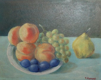 1987 oil painting impressionist still life fruits