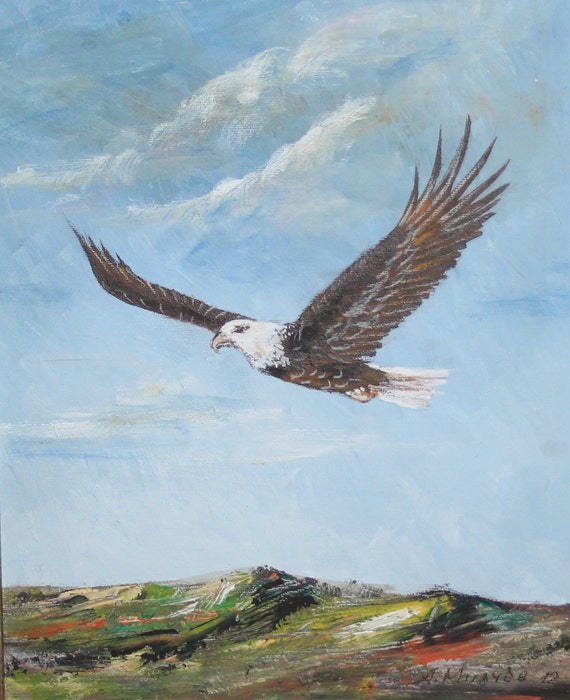 Flying eagle oil painting signed