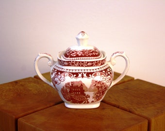 Petrus Regout & co Maastricht Cambridge Castillo vintage sugar bowl breakaway decor red Sphinx
