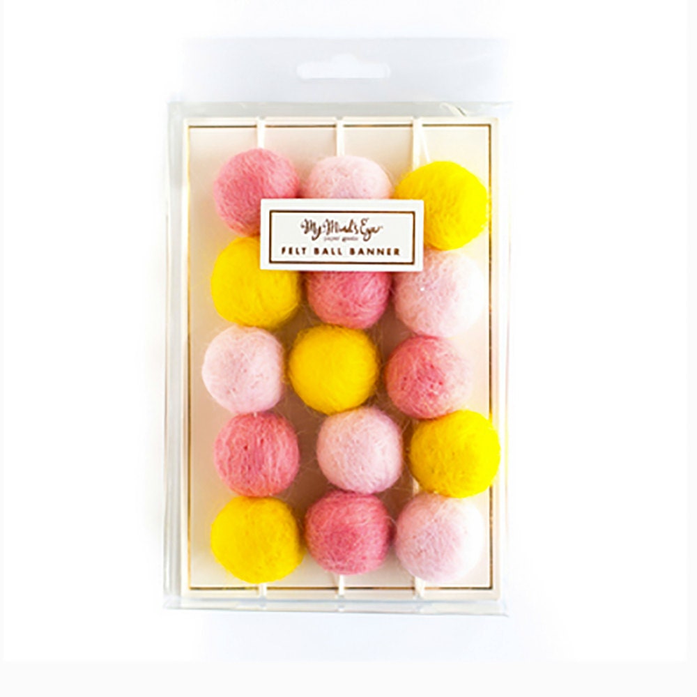 Felt Ball Garland Pom Pom Garland Pink Party by thepartiesthatpop