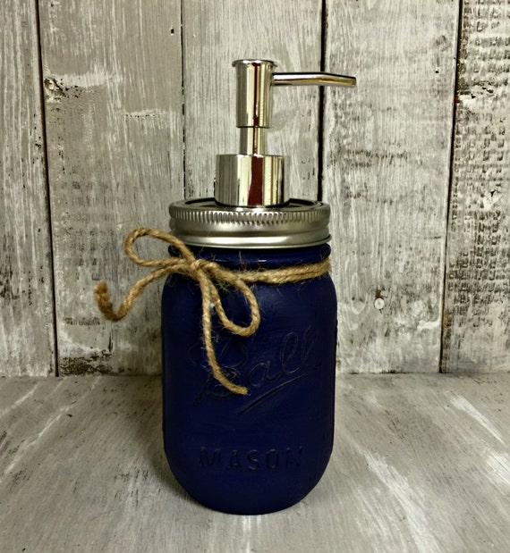 navy blue bathroom soap dispenser
