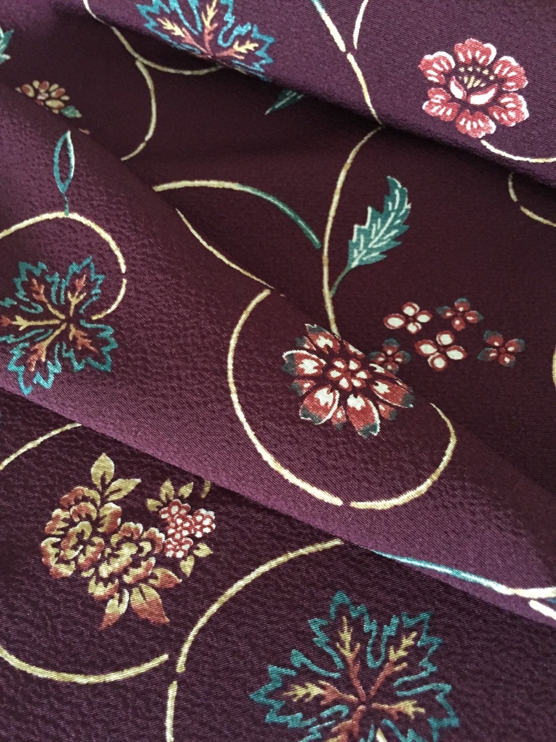 Japanese Silk Chirimen Kimono Fabric Karakusa