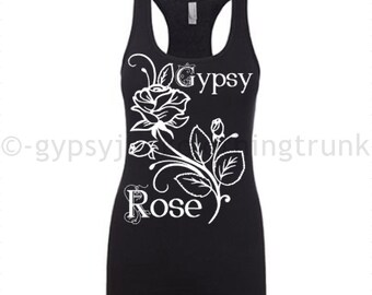 Gypsy Rose Tank Top - Gypsy Shirt - Boho Shirt - Gypsy Tank Top - Gypsy Apparel - Rose Shirt - Black Racerback Cotton Blend Tank Top