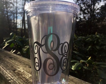 16oz Monogram Tumbler with Lid and Straw
