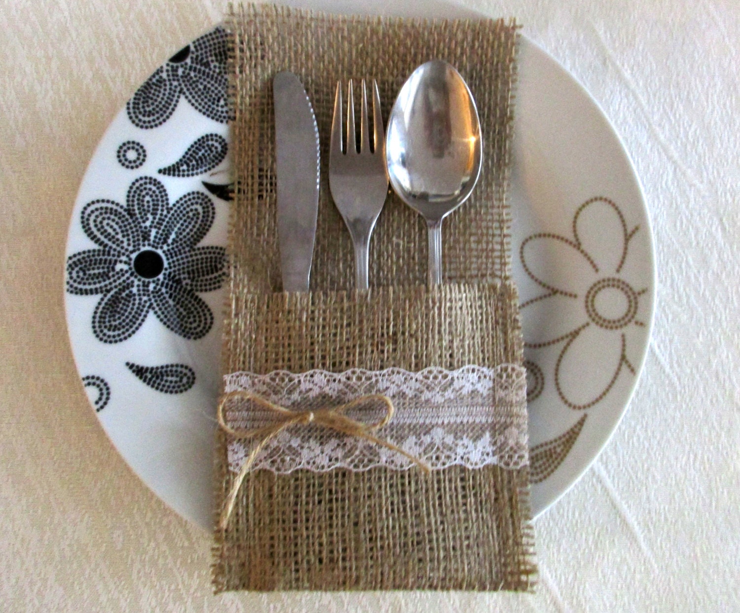 60 80 Burlap Silverware Holders. Burlap Cutlery Holder.