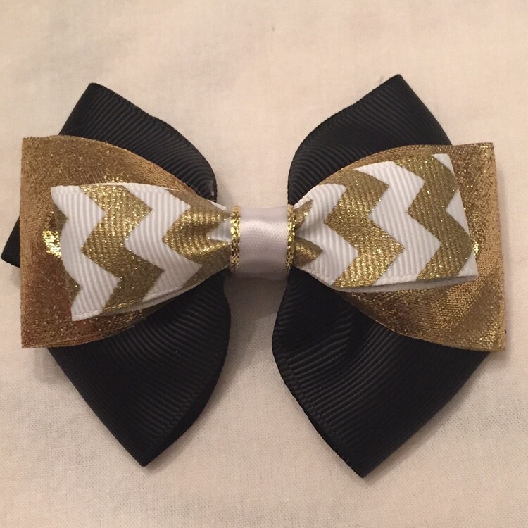 Black and Gold Glitter Hair Bow by CheekyMonkeyRibbons on Etsy