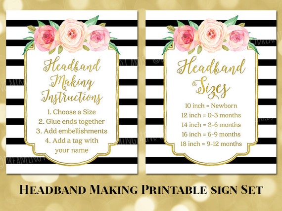 Printable Headband Making Station Instructions and Sizes Sign