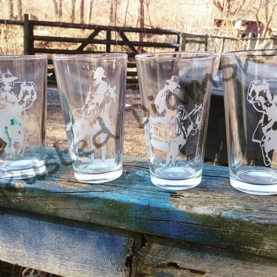 Western Drinking Glasses Cowboys Tumblers by RustedDiamondShop