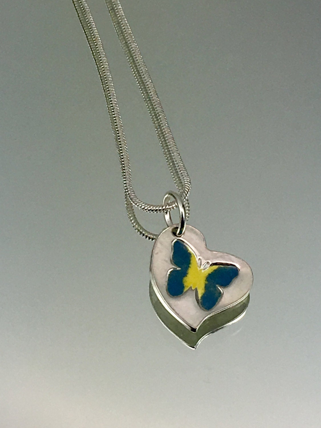 Fine Silver Butterfly Heart Pendant Necklace by PoeGirlJewelry