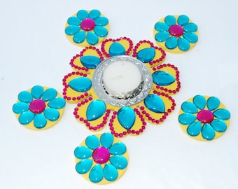 Floating Rangoli with tea light candle Diya - 6 pc set
