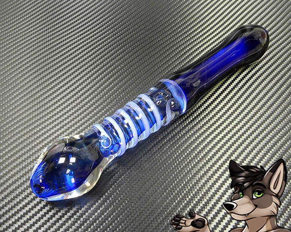 Double Ended Glass Dildo Blue With Textured Wrap