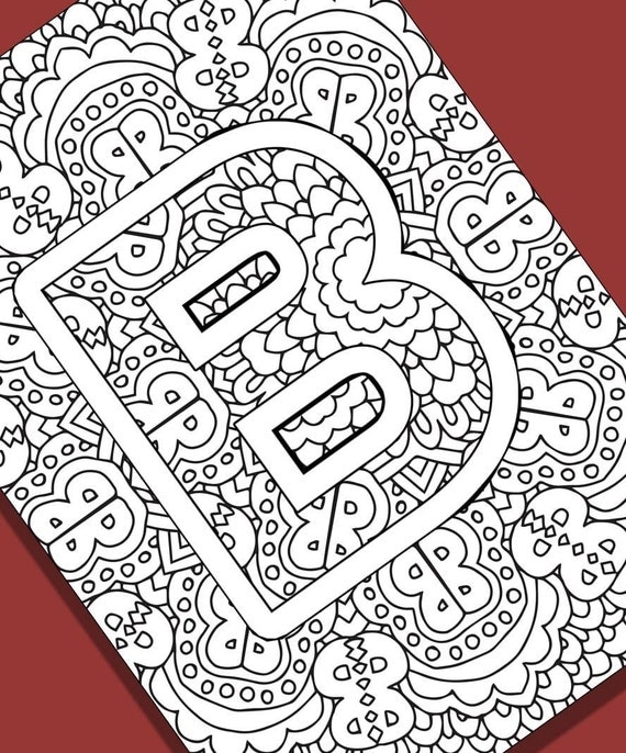 Alphabet Adult Coloring Pages Instant Download Letter B