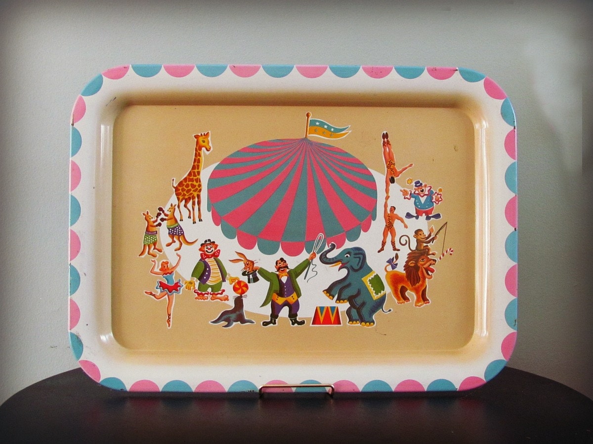 Vintage Circus Metal Snack Serving Tray Vintage Circus Memorabilia