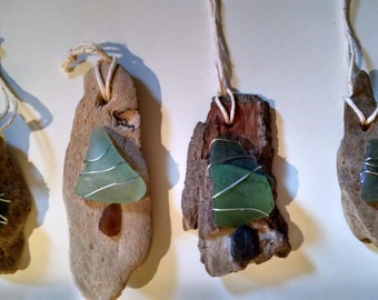 Driftwood & Sea Glass Christmas Ornaments