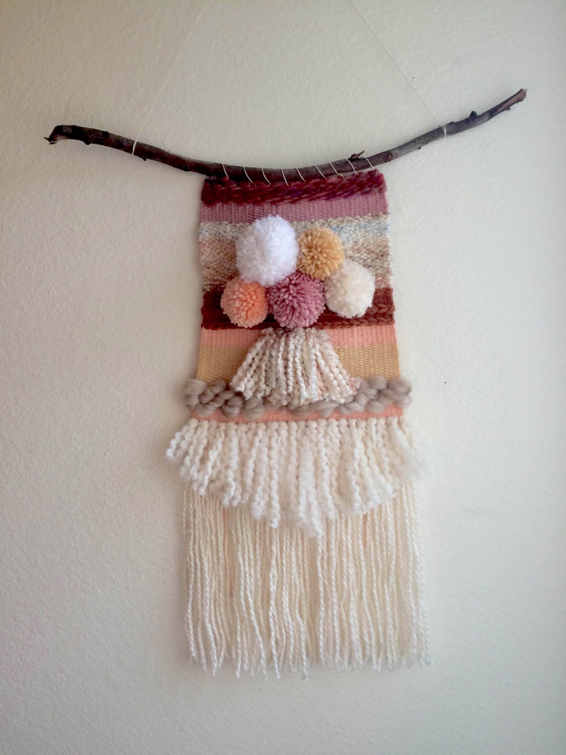 Pom Pom Woven Loom Wall Hanging by BritandBoo on Etsy