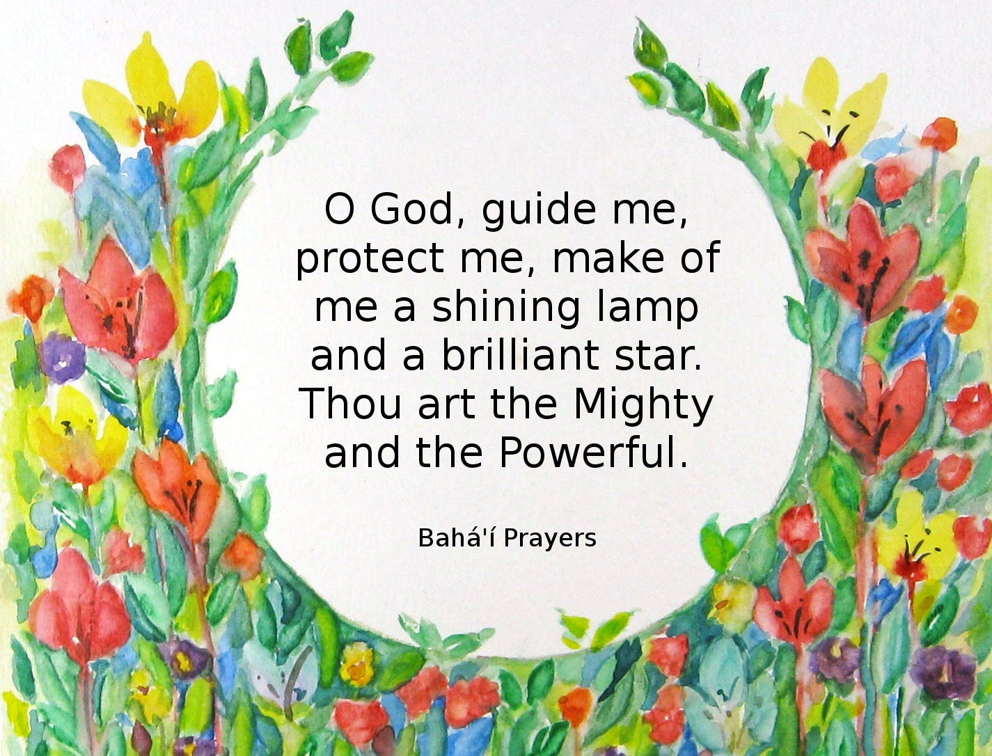 Baha'i Prayers Children Garden Watercolor Print Flower
