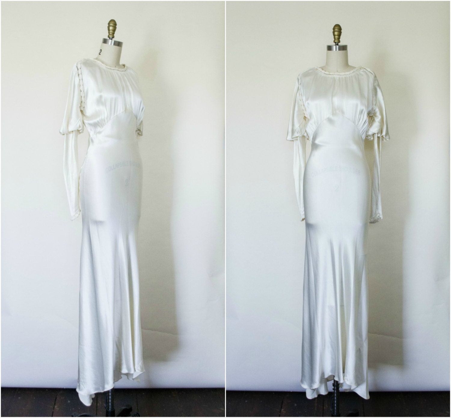 1930s silk satin wedding dress . vintage 30s art deco liquid