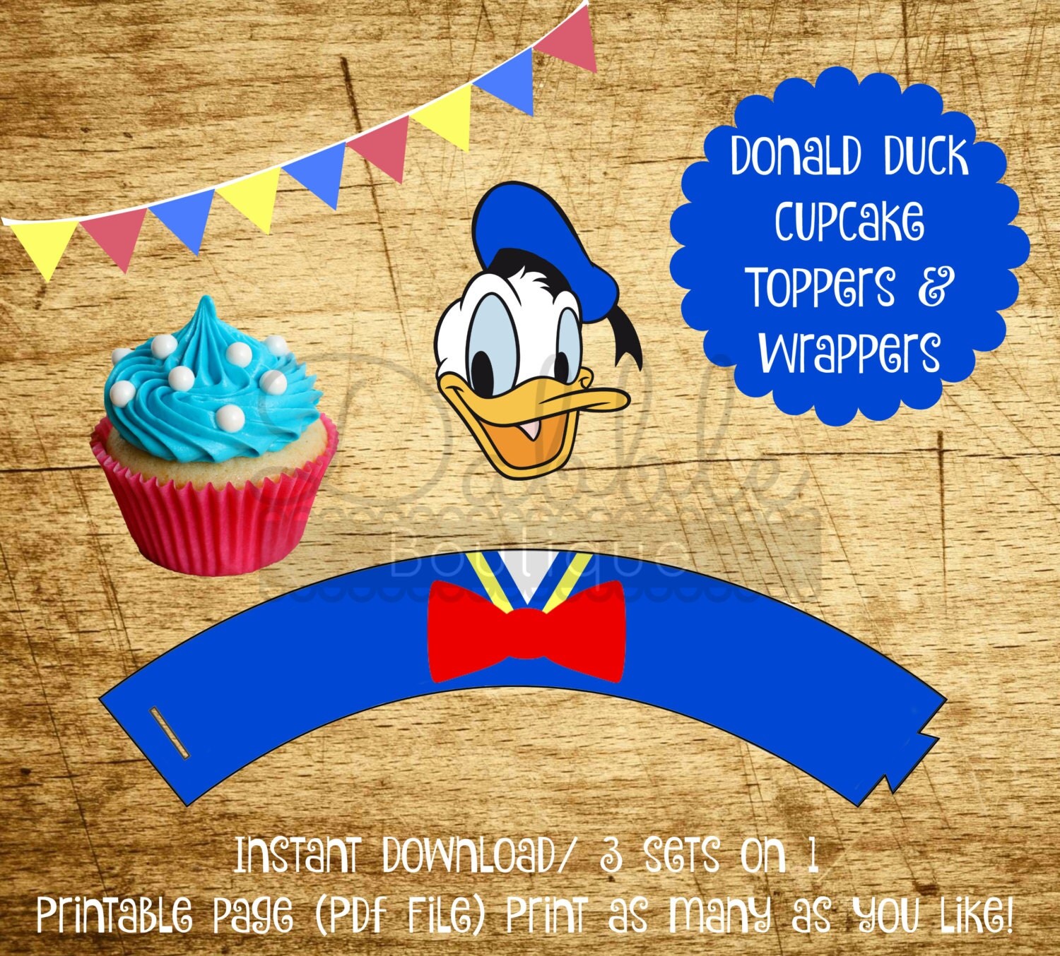 Donald Duck Cupcake Toppers & Wrappers / Donald Duck Birthday