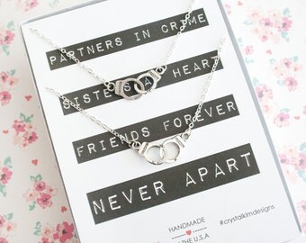 Partners in Crime Necklace, Best Friend Necklace for 2, Handcuff Necklace Set, Best Friend Gift, Matching Jewelry