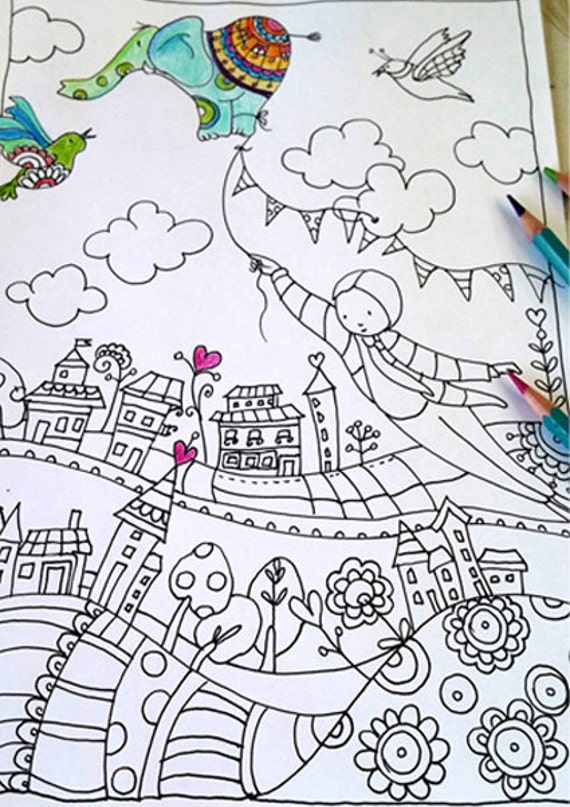 Flying elephant flying elephant art colouring poster