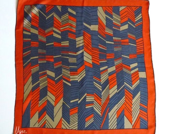 Vera scarf 1970s geometric design in tan deep blue and by VeraTown