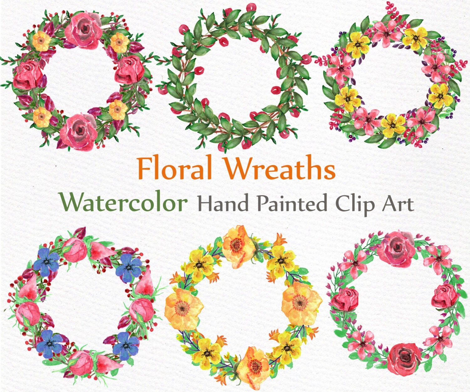 Download Watercolor Wreaths Clip art: FLORAL WREATHS