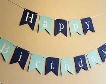 Happy Birthday Banner, 1st Birthday Boy, First Birthday, Cake Smash Photo, Blue Banner, Blue Party Decor, Personalized, Custom Name Banner
